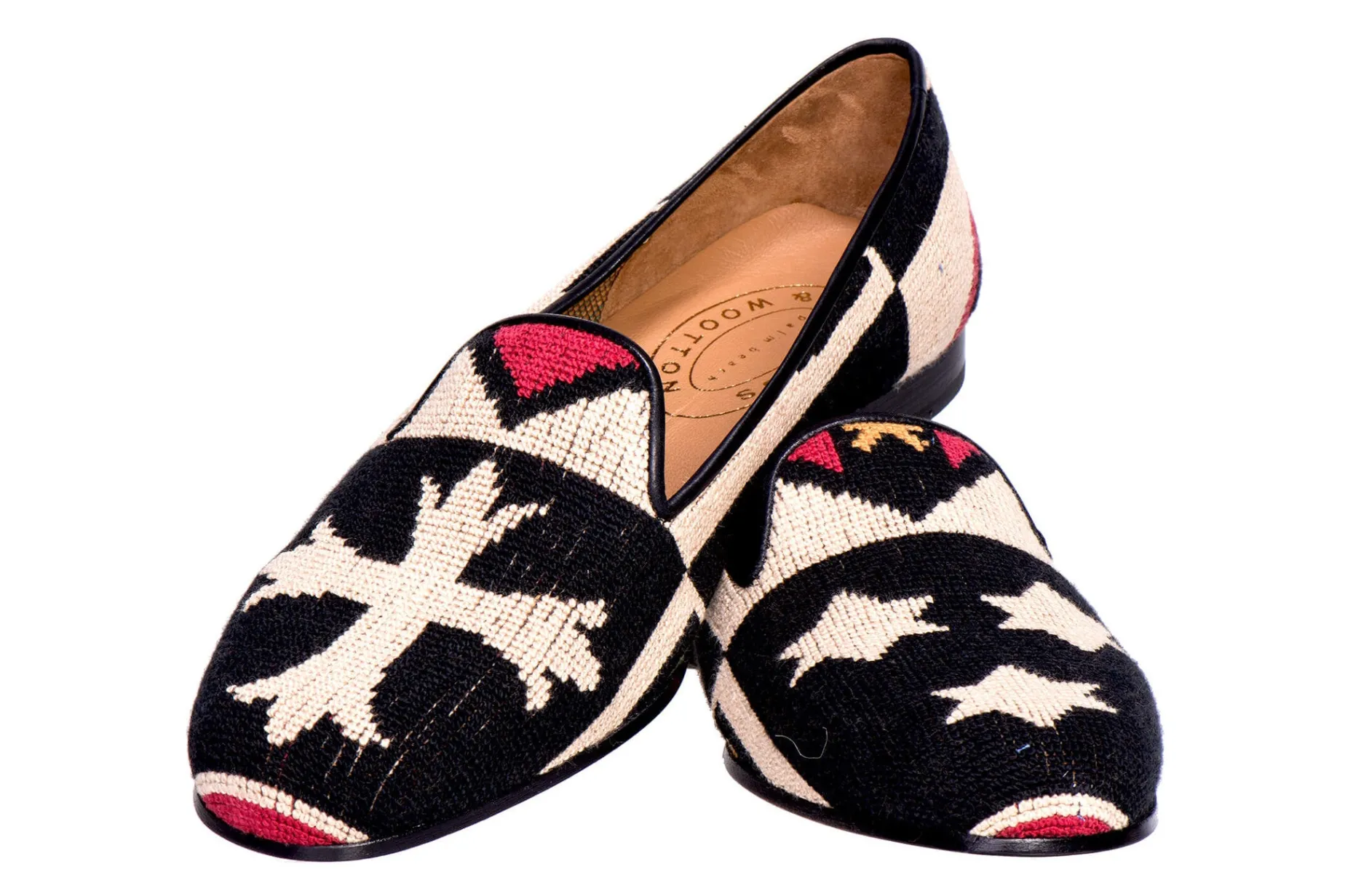 Crest Black Needlepoint Slipper (Narrow)