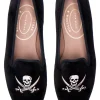 Skull Black Velvet Slipper (Wide)