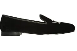 Skull Black Velvet Slipper (Wide)