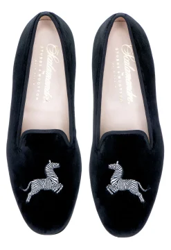 Zebra Black Velvet Slipper (Women)
